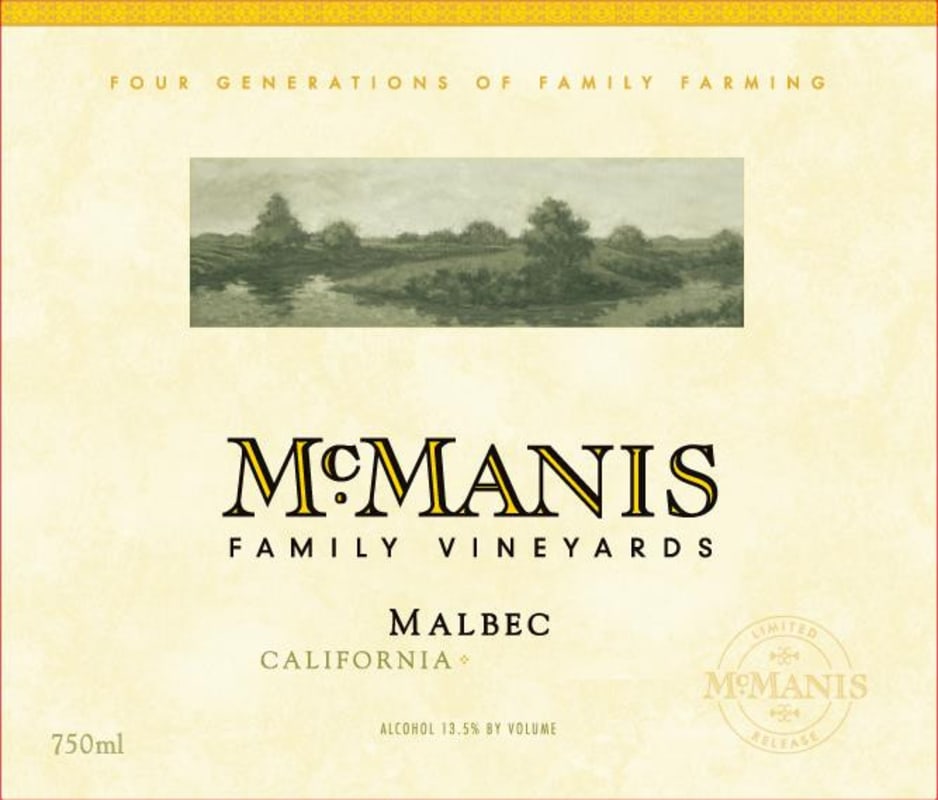 McManis Family Vineyards Malbec 2012 Front Label