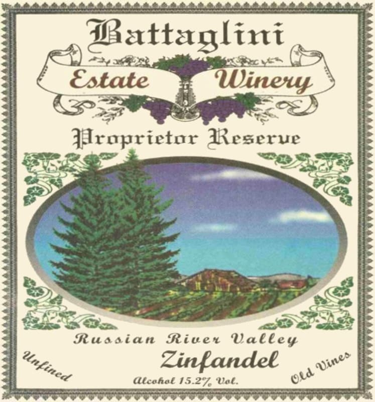 Battaglini Estate Winery Proprietors Reserve Zinfandel 2004 Front Label