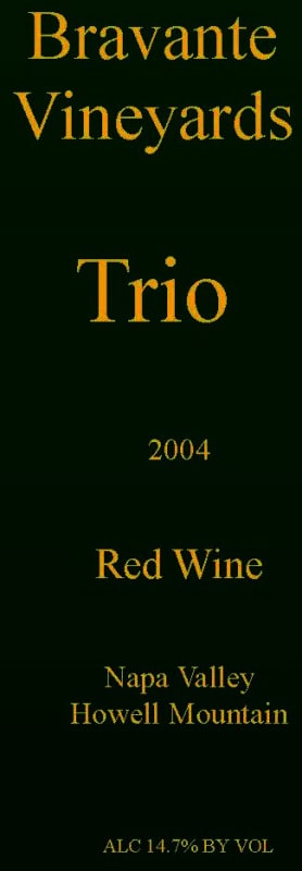 Bravante Vineyards Trio Claret 2004 Front Label