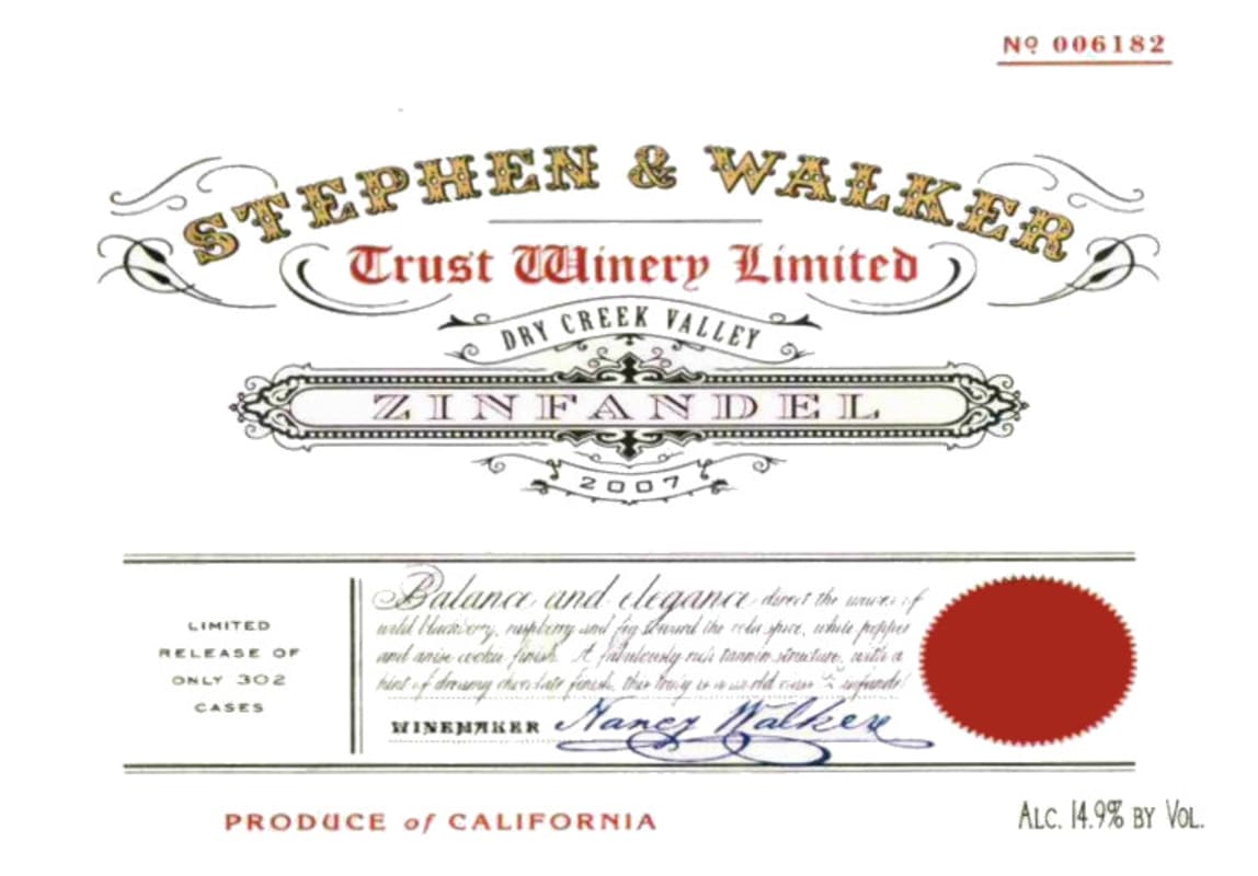 Stephen & Walker Zinfandel 2007 Front Label