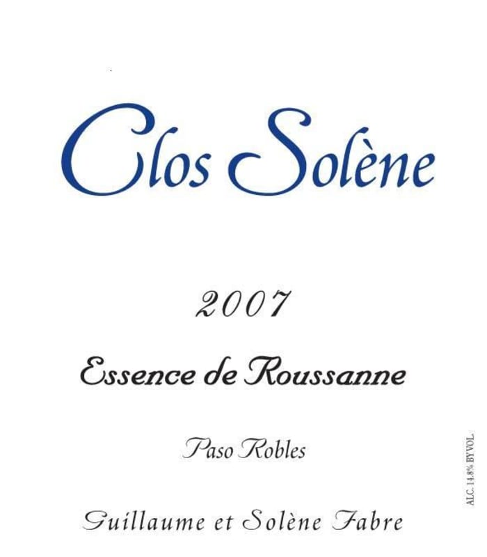 Clos Solene Essence de Roussanne 2007 Front Label
