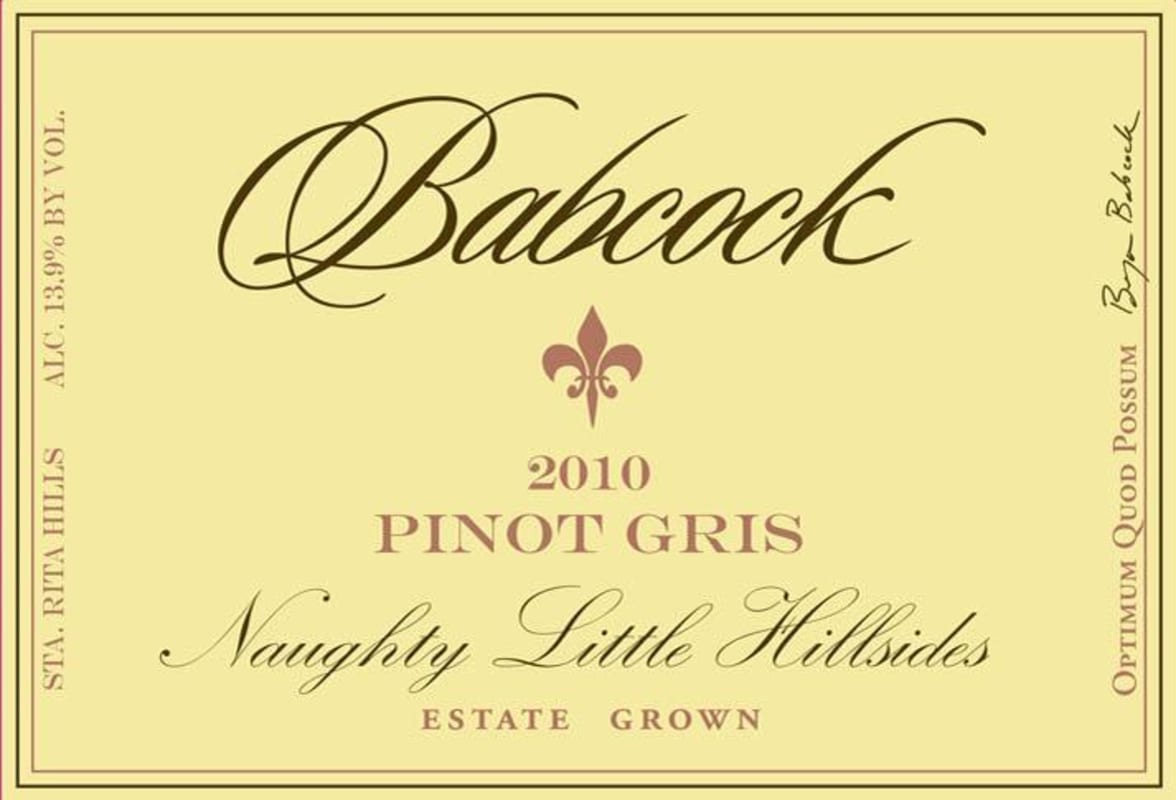 Babcock Naughty Little Hillsides Pinot Gris 2010 Front Label