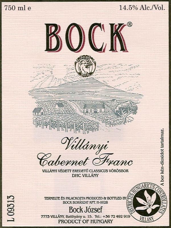 Bock Cabernet Franc 2013 Front Label