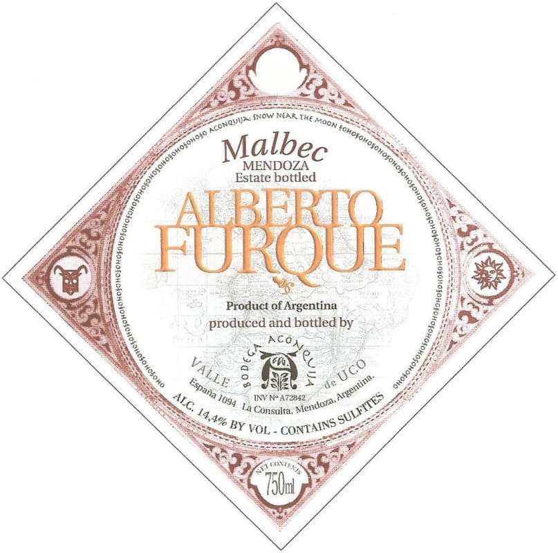 Bodega Aconquija Alberto Furque Malbec 2014 Front Label