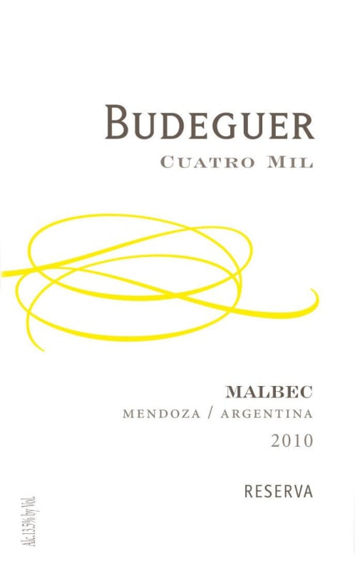 Bodega Budeguer Reserva Malbec 2010 Front Label