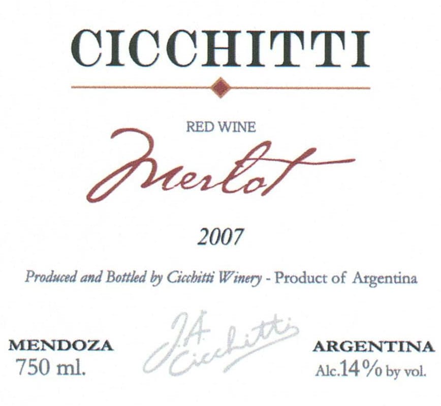 Bodega Cicchitti Merlot 2007 Front Label
