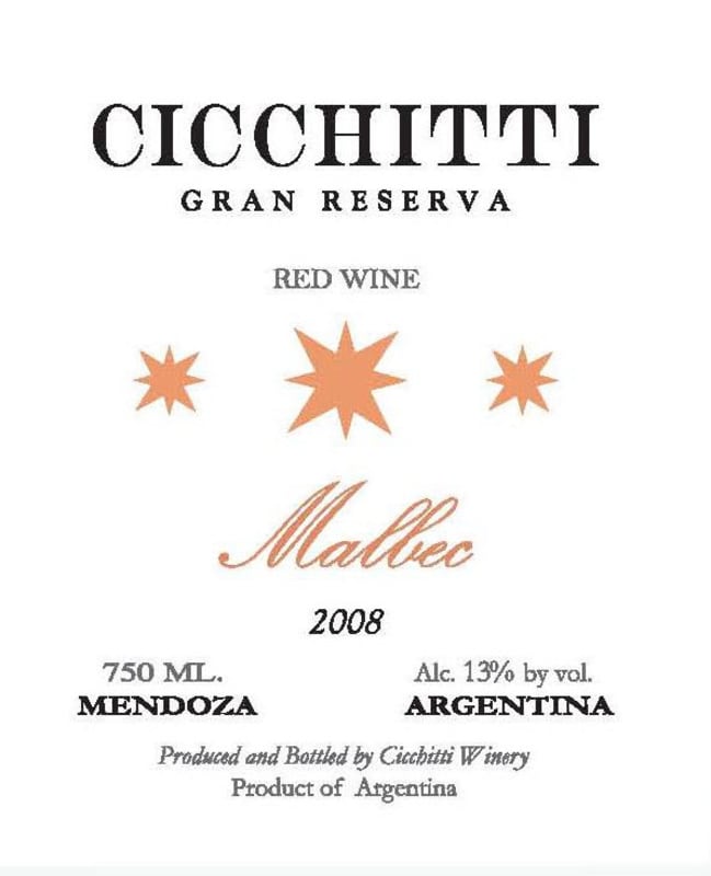Bodega Cicchitti Gran Reserva Malbec 2008 Front Label