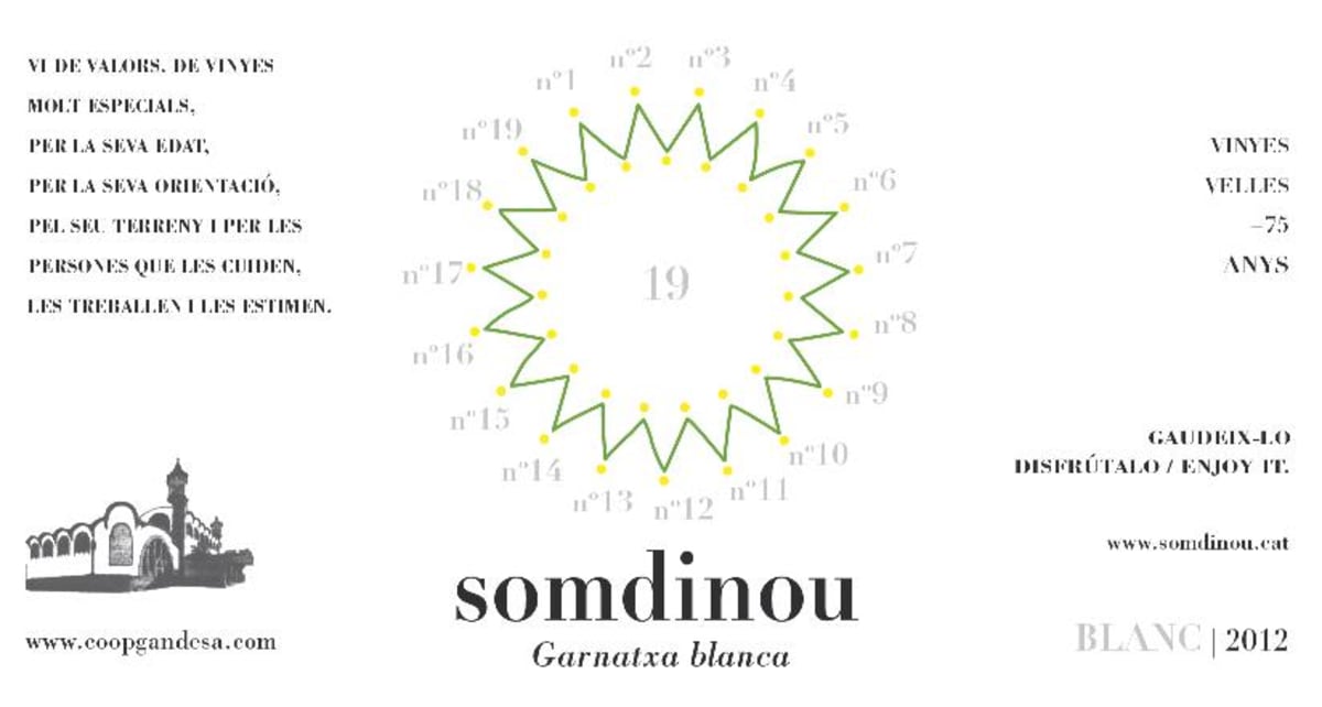 Bodega Cooperative Gandesa Somdinou 19 Blanca Garnatxa 2012 Front Label