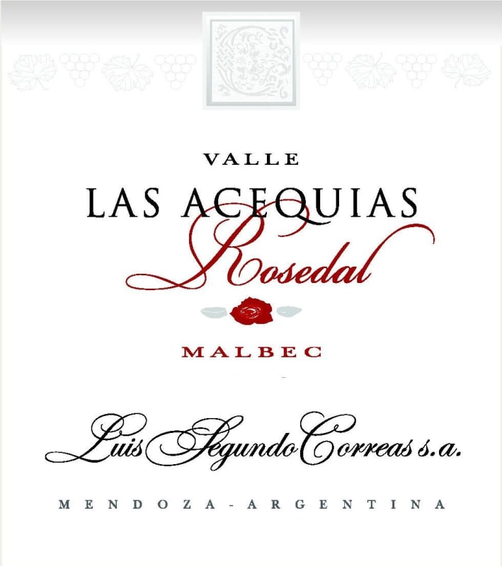 Bodega Correas Valle Las Acequias Rosedal Malbec 2008 Front Label
