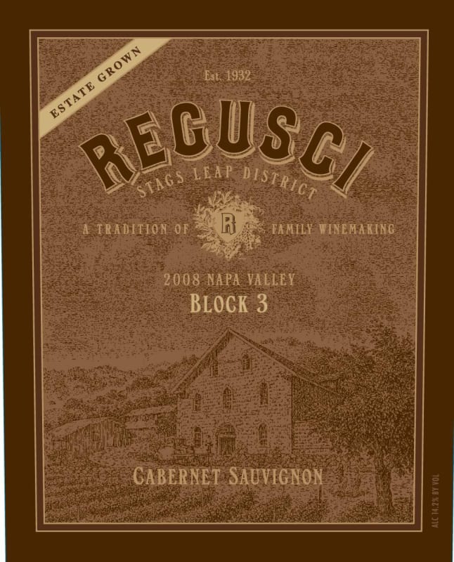 Regusci Winery Block 3 Cabernet Sauvignon 2008 Front Label