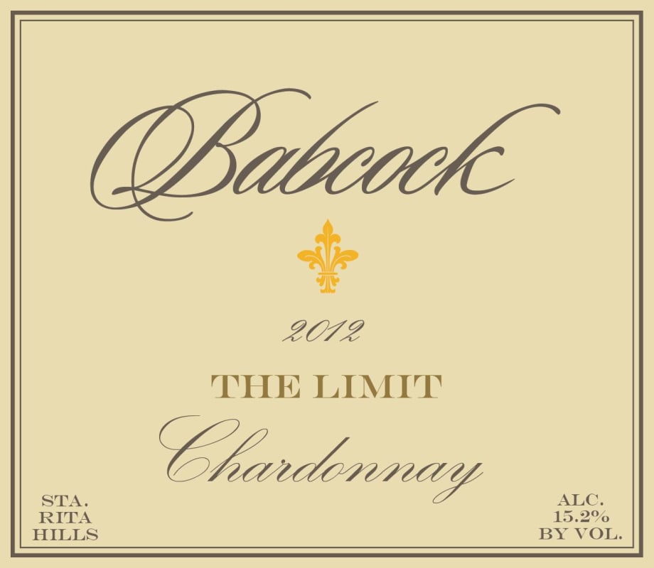 Babcock The Limit Chardonnay 2012 Front Label