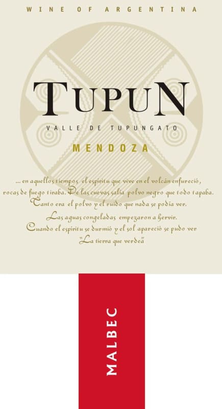 Bodega del Tupun Malbec 2010 Front Label
