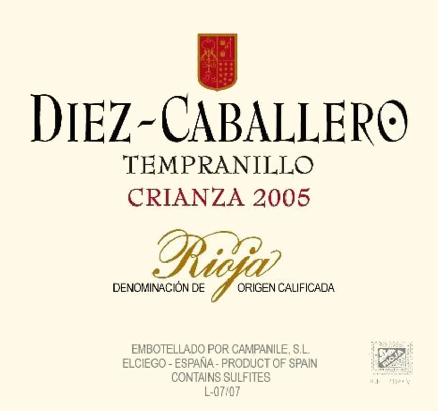 Bodega Diez - Caballero Crianza Tempranillo 2005 Front Label