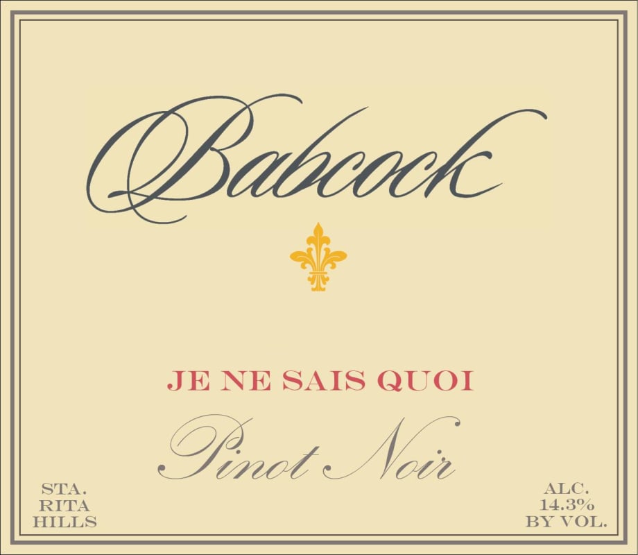 Babcock Je Ne Sais Quoi Pinot Noir 2014 Front Label