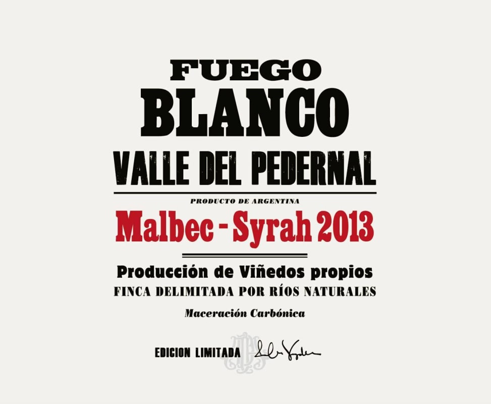 Bodega Fuego Blanco Malbec -Syrah 2013 Front Label