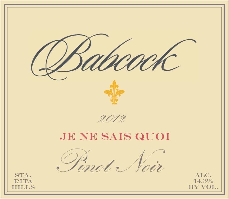 Babcock Je Ne Sais Quoi Pinot Noir 2012 Front Label