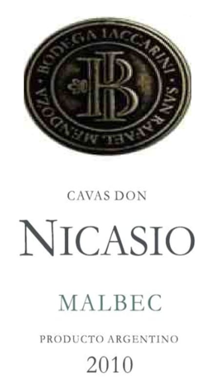 Bodega Iaccarini Cavas Don Nicasio Malbec 2010 Front Label