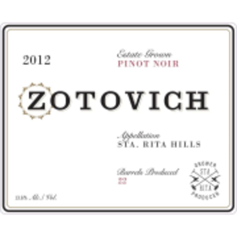 Zotovich Cellars Estate Pinot Noir 2012 Front Label