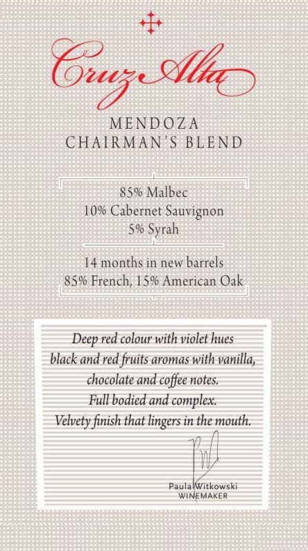 Bodega La Rural Mendoza Cruz Alta Chairman's Blend 2012 Front Label