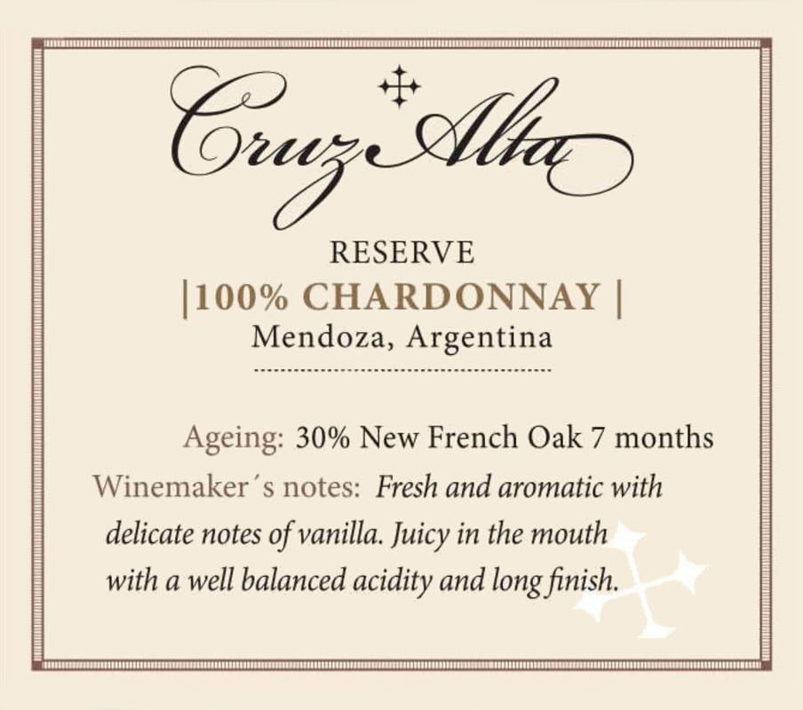 Bodega La Rural Cruz Alta Reserva Chardonnay 2013 Front Label