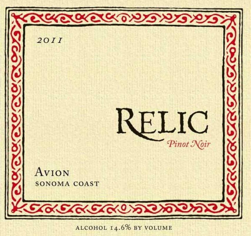 Relic Wine Cellars Avion Pinot Noir 2011 Front Label
