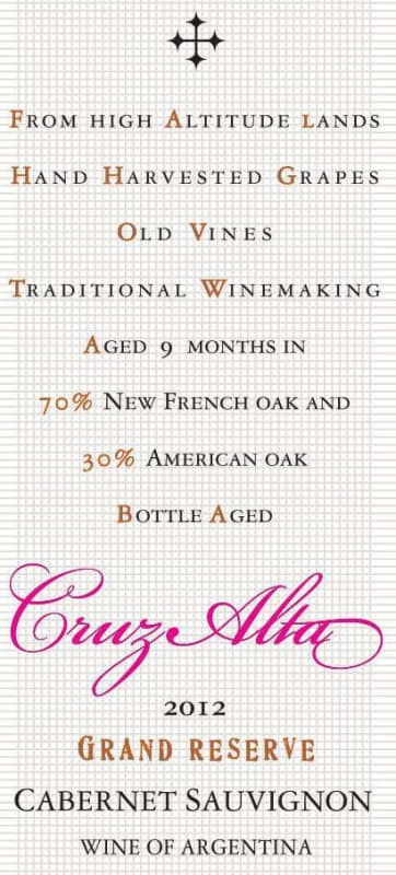 Bodega La Rural Cruz Alta Gran Reserve Cabernet Sauvignon 2012 Front Label