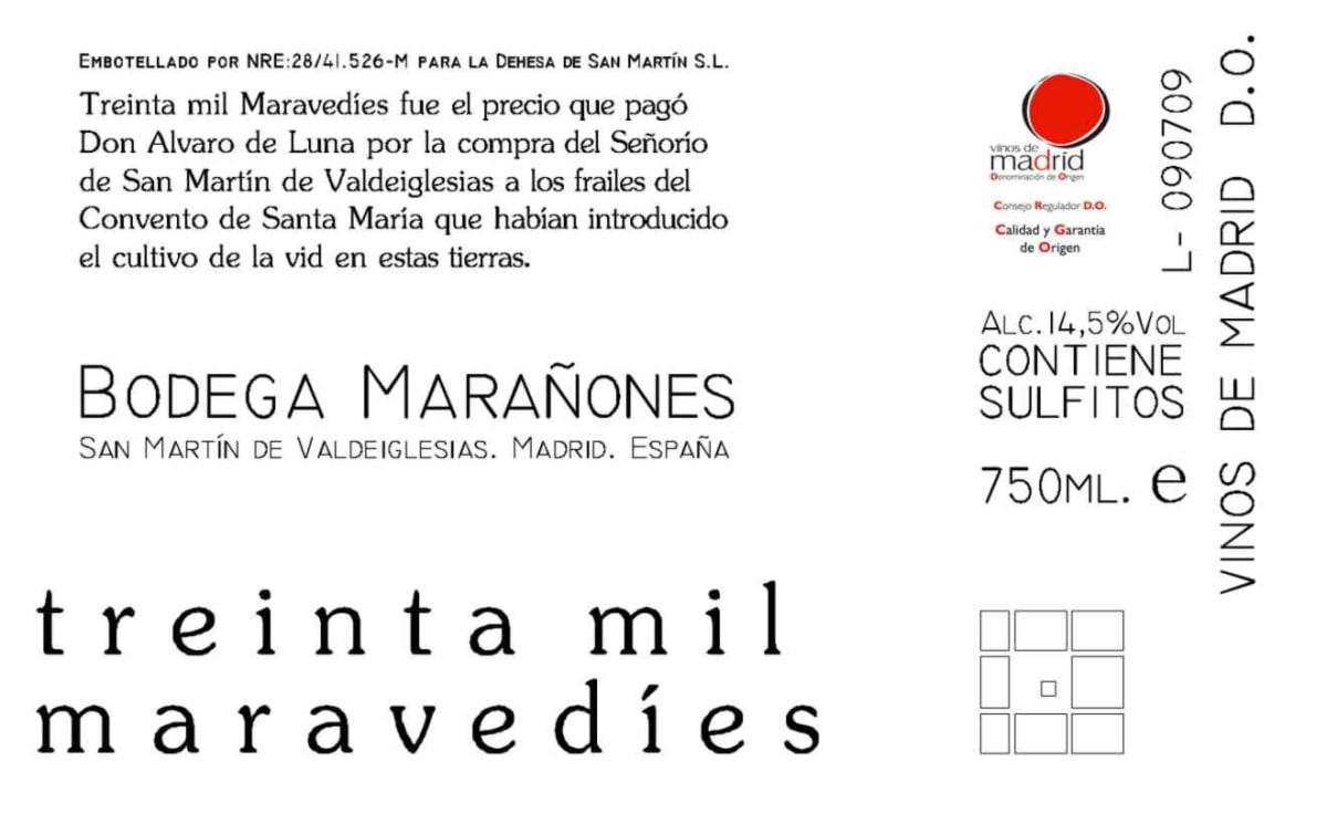 Bodega Maranones Treinta Mil Maravedies 2015 Front Label