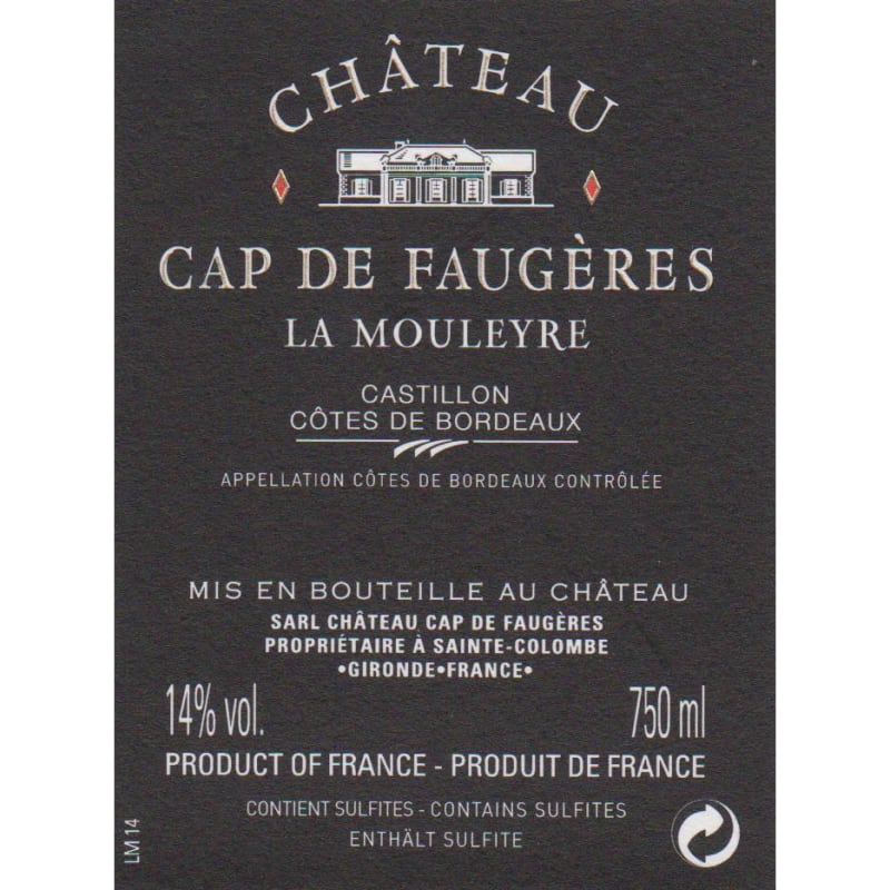 Chateau Cap de Faugeres Mouleyre 2016 Front Label