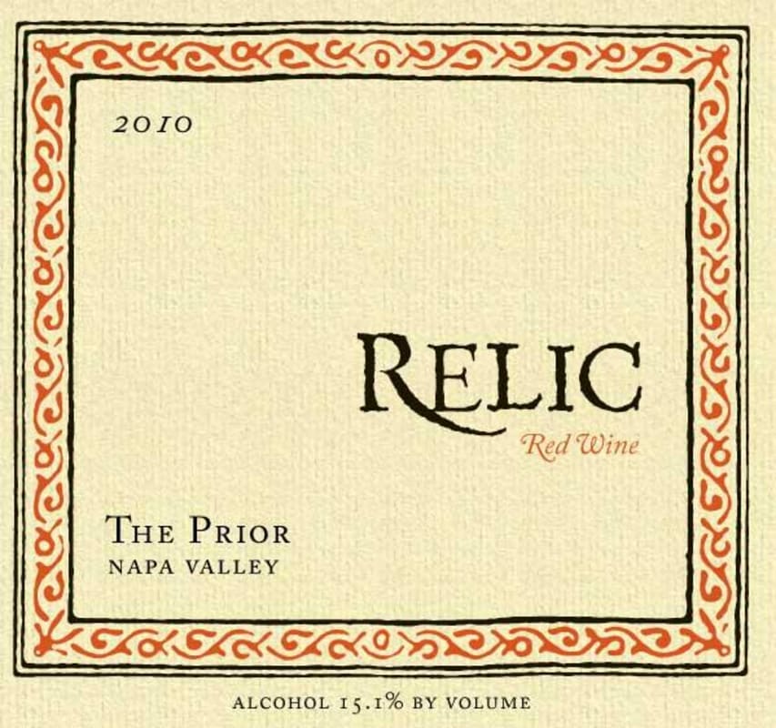 Relic Wine Cellars The Prior 2010 Front Label