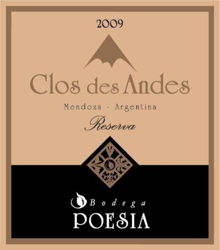 Bodega Poesia Clos des Andes Reserva Malbec 2009 Front Label