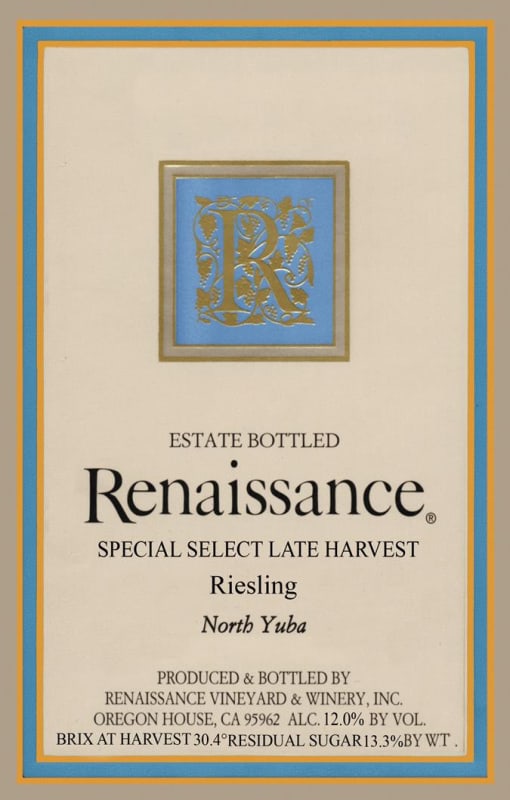 Renaissance Special Select Late Harvest Riesling 1988 Front Label