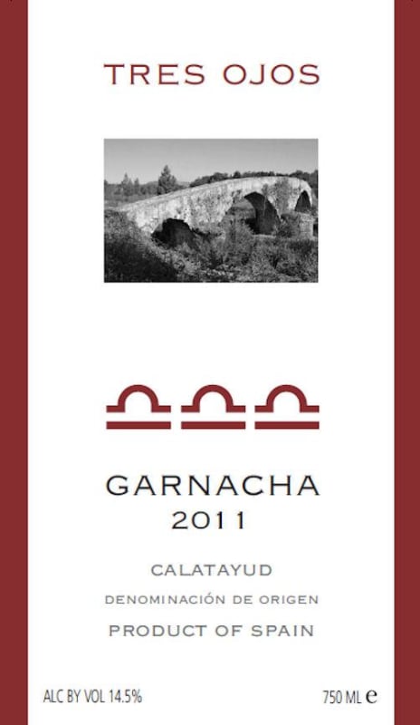 Bodega San Gregorio Tres Ojos Garnacha 2011 Front Label