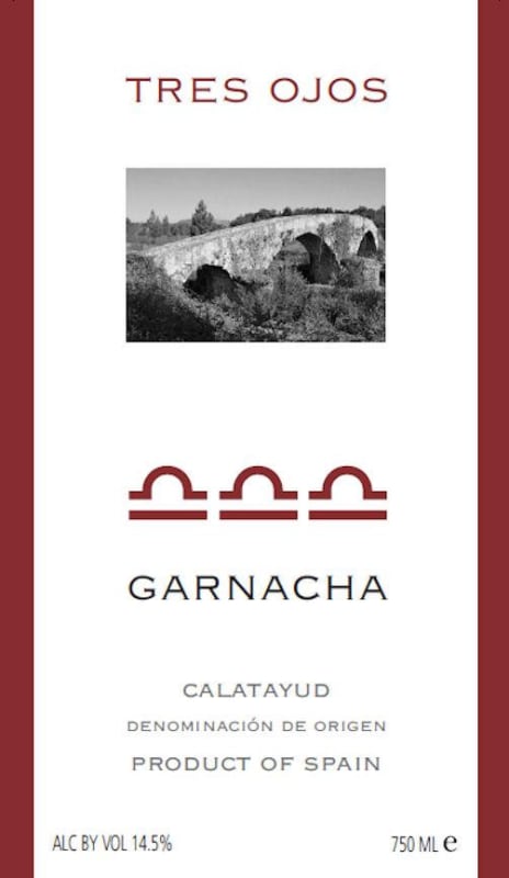 Bodega San Gregorio Tres Ojos Garnacha 2012 Front Label