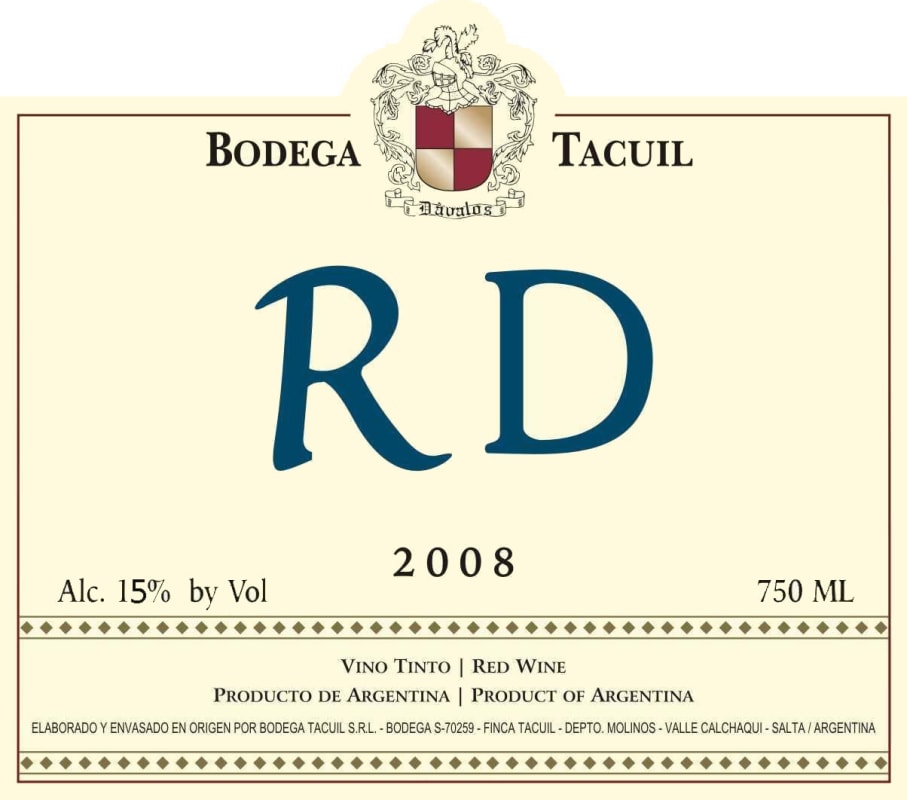 Bodega Tacuil RD 2008 Front Label