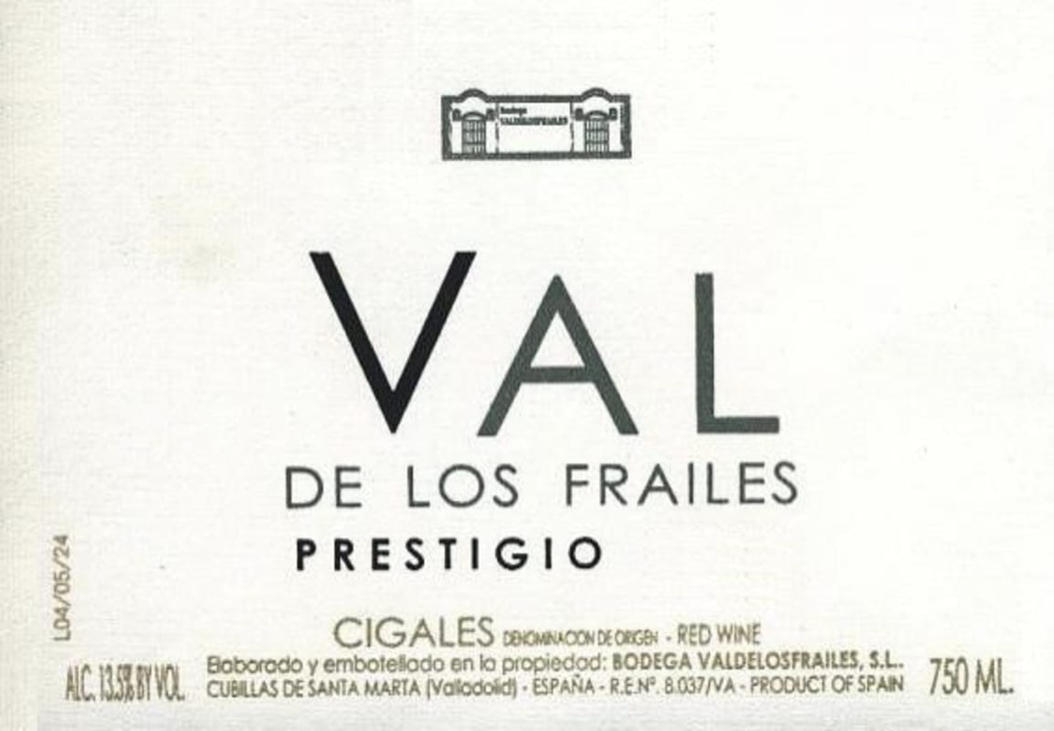 Bodega Valdelosfrailes Prestigio 2003 Front Label