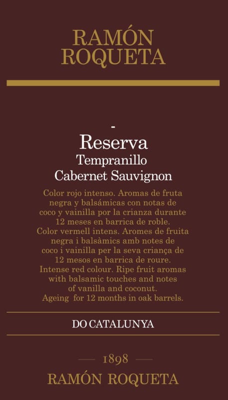 Bodegas 1898 Ramon Roqueta Reserva 2011 Front Label