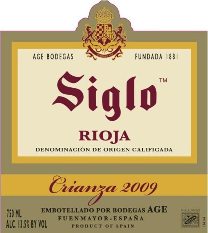 Bodegas Age Siglo Saco Crianza 2009 Front Label