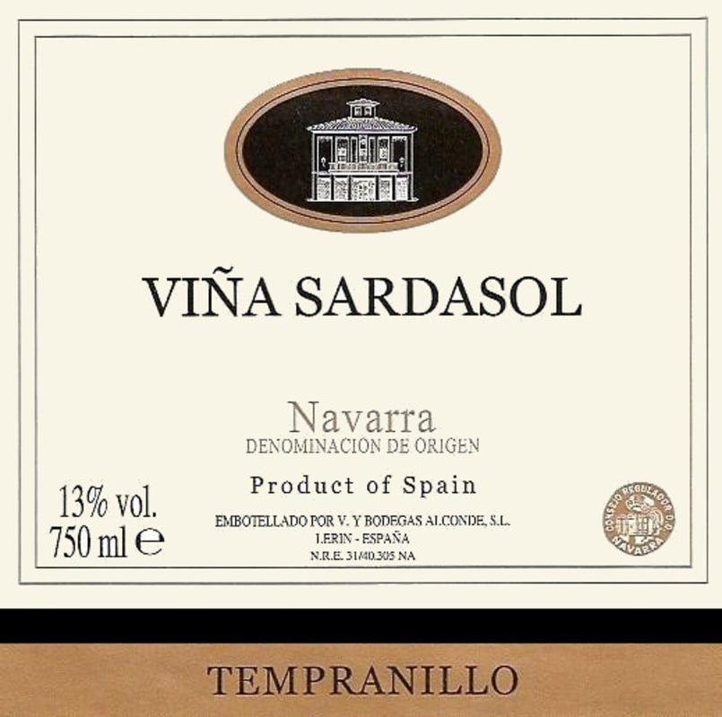 Bodegas Alconde Vina Sardasol Tempranillo 2013 Front Label