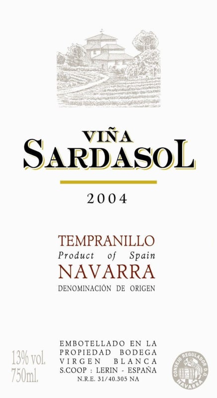Bodegas Alconde Vina Sardasol Tempranillo 2004 Front Label