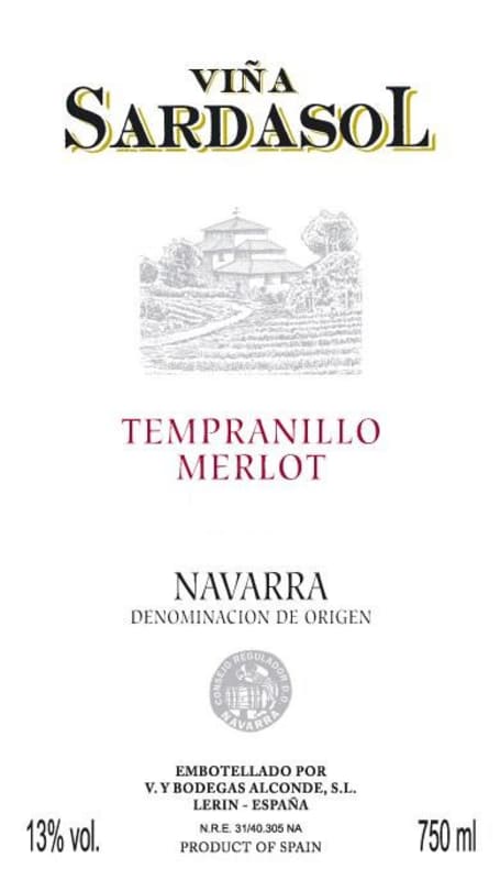 Bodegas Alconde Vina Sardasol Tempranillo Merlot Roble 2013 Front Label