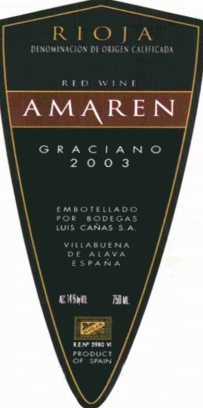 Bodegas Amaren Graciano 2003 Front Label