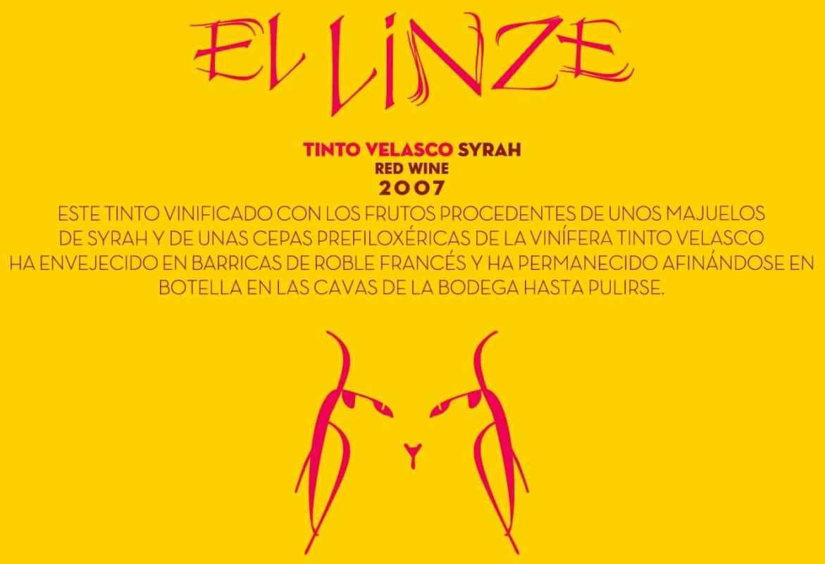 Bodegas Aruspide S.L. El Linze Vino de la Tierra Tinto Velasco Syrah 2007 Front Label