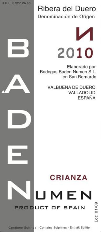 Bodegas Baden Numen N Crianza 2010 Front Label