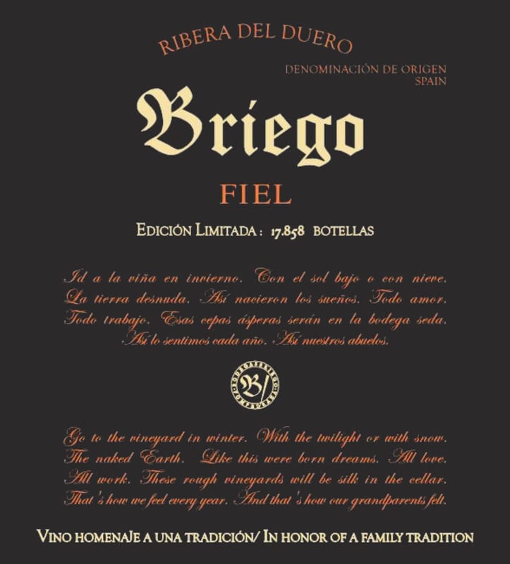 Bodegas Briego Fiel Edicion Limitada 2009 Front Label