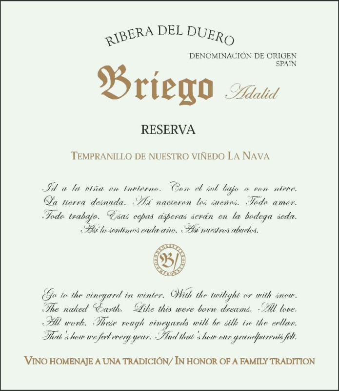 Bodegas Briego Adalid Especial Reserva 2010 Front Label