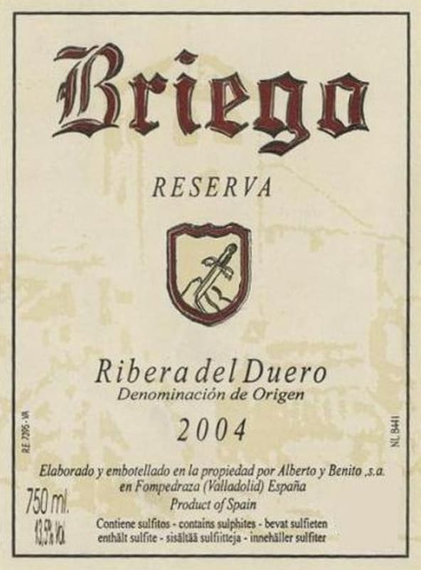 Bodegas Briego Reserva 2004 Front Label