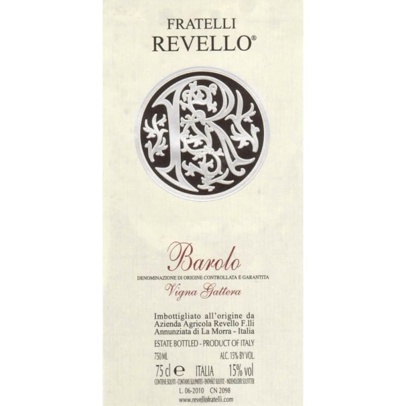 Fratelli Revello Barolo Gattera 2012 Front Label