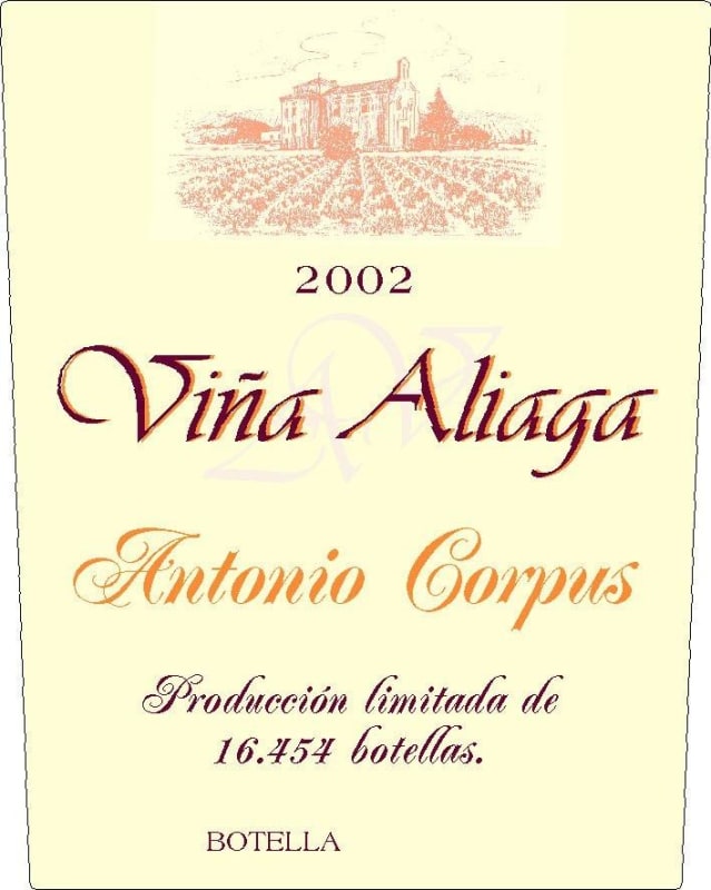 Bodegas Camino del Villar Aliaga Antonio Corpus 2002 Front Label