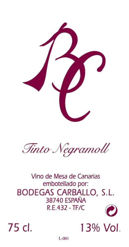 Bodegas Carballo (Islas Canarias) Negramoll 2010 Front Label