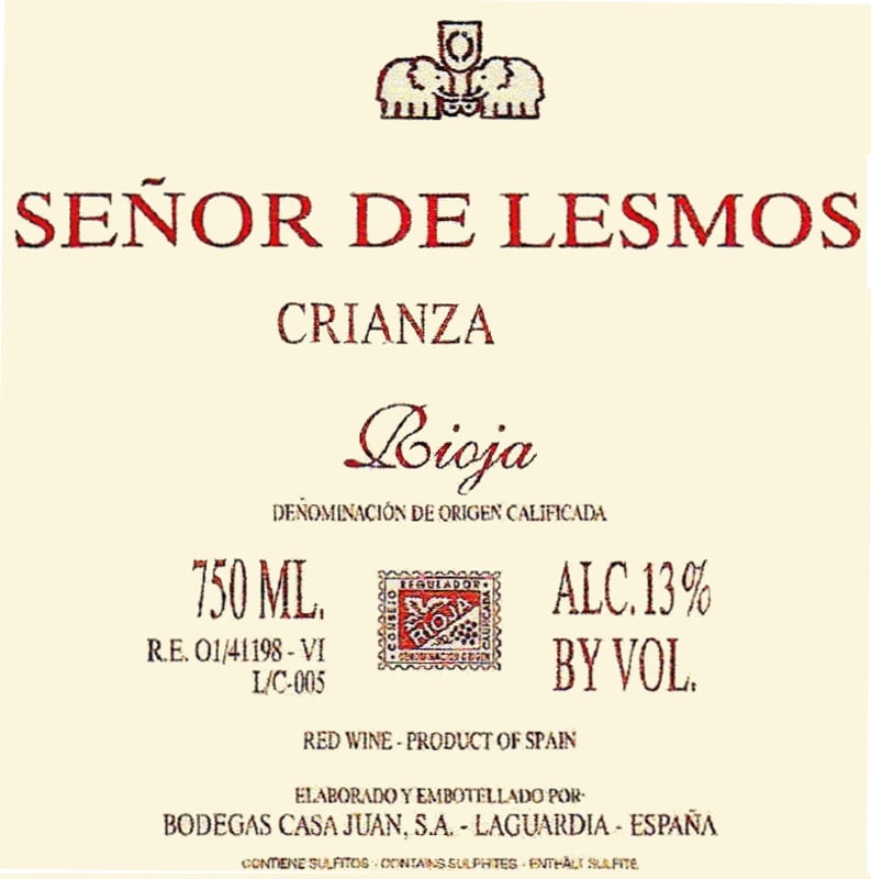 Bodegas Casa-Juan SA Senor de Lesmos Crianza 2009 Front Label